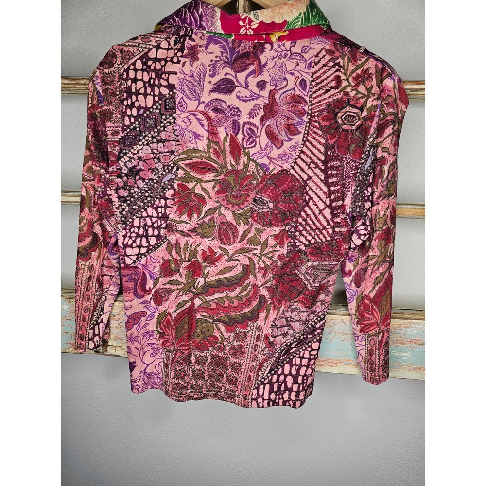 Patchwork Pattern Shirt With Sequence V- Neck Lad… - image 8